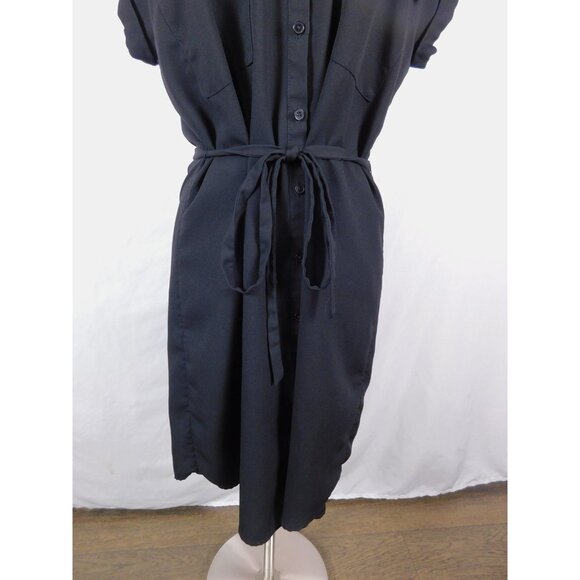 Express Dress Womens Medium Black Button Front Shirt Dress Belted Short Sleeve - Picture 3 of 12